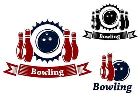 Bowling-Embleme mit Ball und Kegeln vektor