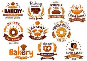 Bäckerei-Embleme, Symbole und Etiketten vektor