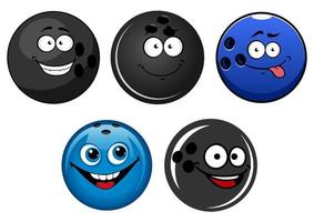 blaue und schwarze bowlingkugeln zeichentrickfiguren vektor