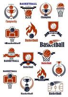 Basketball-Embleme mit sportlichen heraldischen Elementen vektor