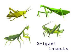 grüne Origami-Heuschrecken und Gottesanbeterin vektor