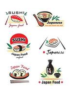 japansk sushi skaldjur emblem eller logotyp mönster uppsättning vektor