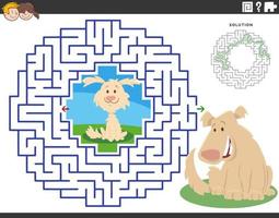 labyrinthpuzzle mit erwachsenem hund der karikatur und niedlichem kleinem welpen vektor