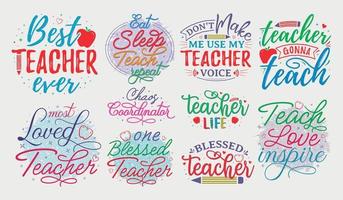 Lehrer-Svg-Paket, Lehrerzitat mit Typografie für T-Shirt, Karte, Becher, Poster und vieles mehr vektor