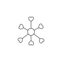 Romantik- und Liebeskonzept. Umrisszeichen im flachen Stil gezeichnet. Liniensymbol des Kreises, umgeben von Stöcken mit Herzen an den Rändern vektor