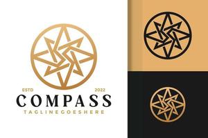 lyx stjärna kompass logotyp design, varumärke identitet logotyper vektor, modern logotyp, logotyp mönster vektor illustration mall
