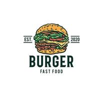 Burger-Logo-Vektorillustration, handgezeichnete Linie mit digitaler Farbe vektor