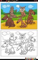 lustige cartoon hunde tierfiguren gruppe farbseite vektor