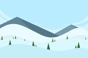 vinter- platt vektor landskap med bergen och tall träd