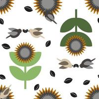 Reifer Sonnenblumenvektor nahtloses Muster mit Samen und Vögeln vektor
