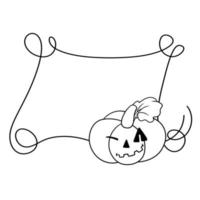 svartvit halloween ram med lockar, pumpa blinkar, kopia Plats, vektor illustration i tecknad serie stil
