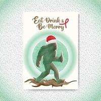 frohe weihnachtskarte mit aquarell bigfoot wünscht essen trinken und fröhliches textvektordesign sein vektor