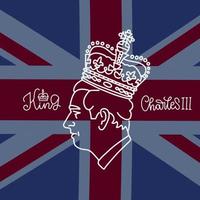 Quadratisches Plakat zur Krönung Karls III. gekröntes Haupt des neuen Monarchen. neuer britischer Monarch. Bannerdesign für die Verkündigung. lineare handgezeichnete Vektorillustration. vektor