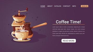 webb sida med ett illustration av en kaffe uppsättning. vektor