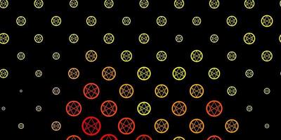dunkelrosa, gelber Vektorhintergrund mit okkulten Symbolen. vektor