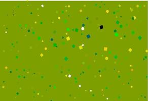 hellgrüne, gelbe Vektorvorlage mit Kristallen, Kreisen, Quadraten. vektor