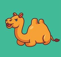 süßes kamel, das hungrig sitzt. isolierte karikaturtierillustration. flaches Aufkleber-Icon-Design Premium-Logo-Vektor. Maskottchen Charakter vektor