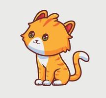 süße Katze sitzt lächelnd. isolierte karikaturtierillustration. flaches Aufkleber-Icon-Design Premium-Logo-Vektor. Maskottchen Charakter vektor