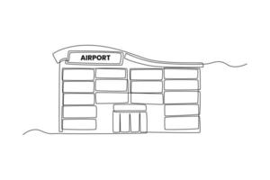 durchgehende einzeilige zeichnung des flughafengebäudes. Gebäude- und Bürokonzept. einzeiliges zeichnen design vektorgrafik illustration. vektor