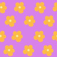 orangefarbenes Blumenmuster auf lila Hintergrund. bunter Retro-Hintergrund. geometrisches abstraktes Muster. vintage stilisierte blumen, platzierung nach raster. vektor