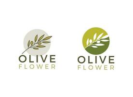 Naturkräuter-Olivenölpflanze, Olivenblatt-Blumen-Logo-Design vektor