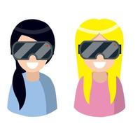 junges blondes Mädchen in VR-Brille. virtuelle Realität. moderne Computerspiele und Technologien. Frau und Unterhaltung. satz flache karikaturillustration vektor