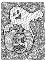 halloween färg sida med spöke, pumpa och abstrakt mönster vektor