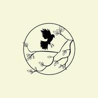wandkunst vogel zweig logo design einfache illustration vektor