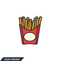 franska frites ikon logotyp vektor illustration. franska fritera pinne i papper låda. utsökt friterad potatis symbol mall för grafisk och webb design samling