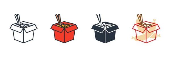 wok låda ikon logotyp vektor illustration. asiatisk nudel i låda symbol mall för grafisk och webb design samling