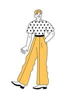 Fröhlicher Mann in Retro-Kleidung der 1960er oder 1970er Jahre zu Fuß vektor