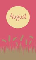 augusti. sommar baner. solnedgång, vete fält. lämplig för vykort, kalendrar, PR Produkter. tecknad serie vektor illustration