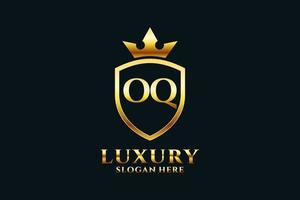 Initial oq Elegantes Luxus-Monogramm-Logo oder Abzeichen-Vorlage mit Schriftrollen und Königskrone – perfekt für luxuriöse Branding-Projekte vektor