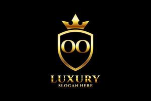 initial oo elegantes Luxus-Monogramm-Logo oder Abzeichen-Vorlage mit Schriftrollen und Königskrone – perfekt für luxuriöse Branding-Projekte vektor