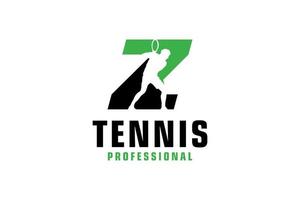 buchstabe z mit tennisspieler-silhouette-logo-design. Vektordesign-Vorlagenelemente für Sportteams oder Corporate Identity. vektor