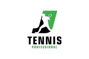 buchstabe j mit tennisspieler-silhouette-logo-design. Vektordesign-Vorlagenelemente für Sportteams oder Corporate Identity. vektor