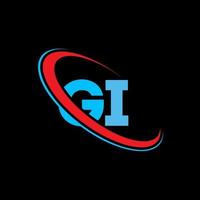 Gi-Logo. Gi-Design. blauer und roter Gi-Brief. gi-Buchstaben-Logo-Design. Anfangsbuchstabe gi verknüpfter Kreis Monogramm-Logo in Großbuchstaben. vektor