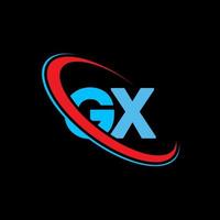 gx-Logo. gx-Design. blauer und roter gx-buchstabe. gx-Buchstaben-Logo-Design. Anfangsbuchstabe gx verknüpfter Kreis Monogramm-Logo in Großbuchstaben. vektor