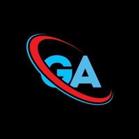 ga-Logo. ga-Design. blauer und roter ga-buchstabe. ga-Buchstaben-Logo-Design. anfangsbuchstabe ga verknüpfter kreis monogramm-logo in großbuchstaben. vektor