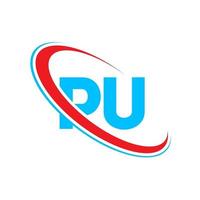 Pu-Logo. PU-Design. blauer und roter pu-buchstabe. Pu-Brief-Logo-Design. anfangsbuchstabe pu verknüpfter kreis monogramm-logo in großbuchstaben. vektor