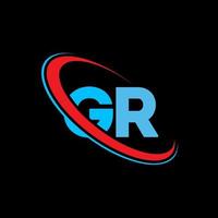 gr-Logo. Gr-Design. blauer und roter gr-buchstabe. g-Buchstaben-Logo-Design. Anfangsbuchstabe gr verknüpfter Kreis Monogramm-Logo in Großbuchstaben. vektor