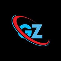 gz logotyp. gz design. blå och röd gz brev. gz brev logotyp design. första brev gz länkad cirkel versal monogram logotyp. vektor