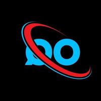qo logotyp. qo design. blå och röd qo brev. qo brev logotyp design. första brev qo länkad cirkel versal monogram logotyp. vektor
