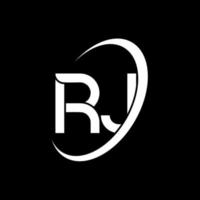 rj logotyp. r j design. vit rj brev. rj brev logotyp design. första brev rj länkad cirkel versal monogram logotyp. vektor