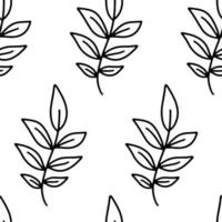 handritad vektor kontur lämnar seamless mönster. doodle print med blommiga blad isolerade på vitt. bläck vacker naturprydnad för tyg, omslag och textil. målarbok för vuxna och barn