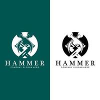 Hammer, Bauwerkzeuge und Richter-Logo-Vektorsymbol, Vintage-Retro-Design-Illustration vektor