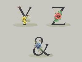 wunderschönes florales alphabet mit handgezeichneten blumen und blättern vektor