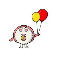 Cartoon-Reis-Sushi-Rolle-Sashimi-Float mit Ballon vektor