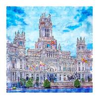 madrid Spanien akvarell skiss handritad illustration vektor