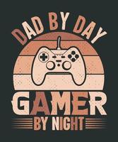 Vati bei Tag Gamer bei Nacht Vintage Gaming T-Shirt Design für Spielliebhaber vektor